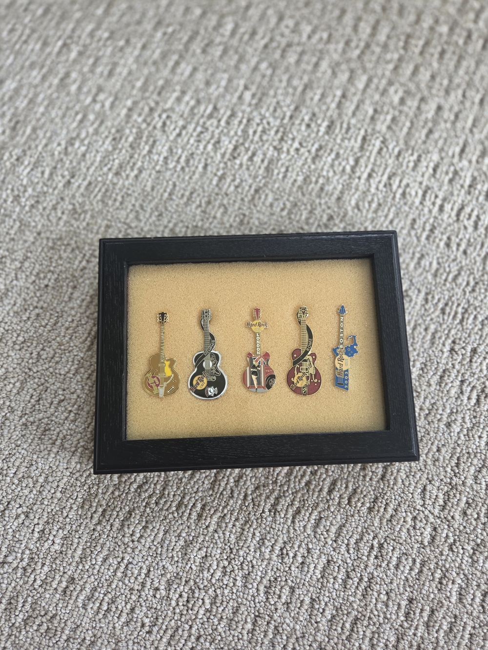 Framed Mini Guitar Pin Shadow Box - Black Frame, Cream Backing